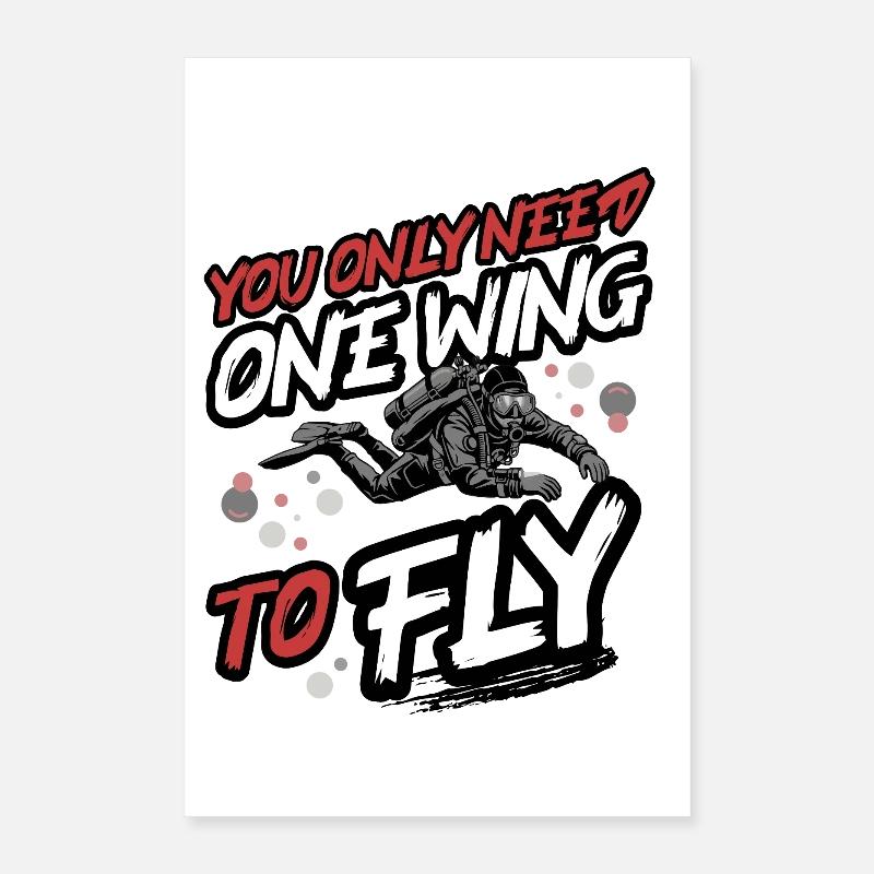 Diving One Wing To Fly – Tec & Scuba Diver Design Poster 16" x 24" (40x60 cm)