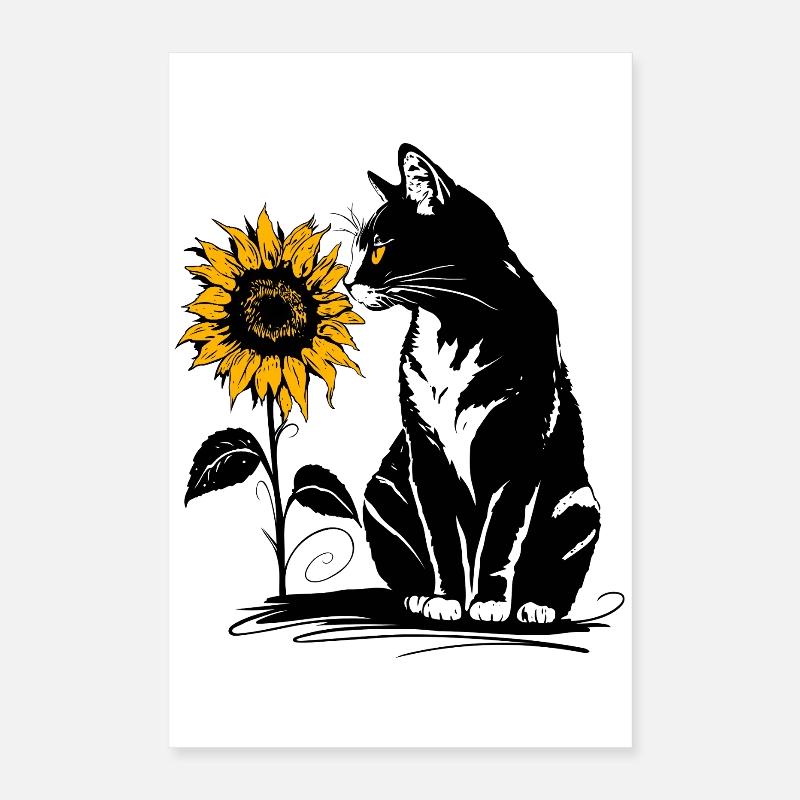 Katze mit Sonnenblume – Süßes Tiermotiv Poster 40x60 cm