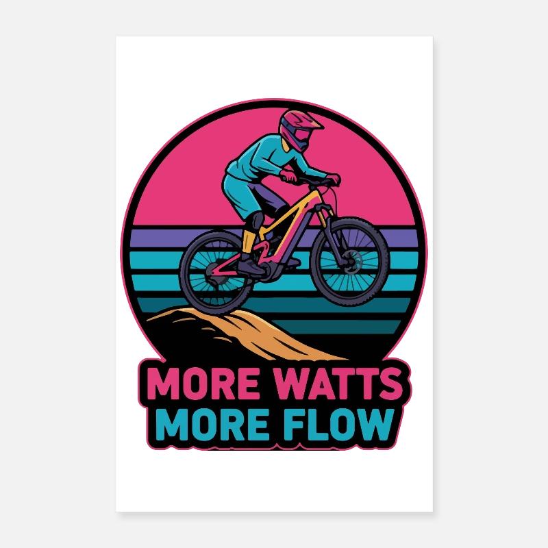 Retro E-MTB Sunset Plus de Watts Plus de Débit Poster 40 x 60 cm