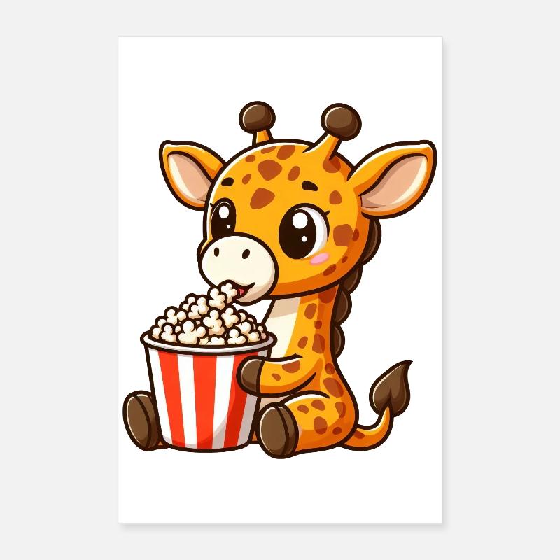 Une girafe fan de cinéma mange du pop-corn Poster 40 x 60 cm