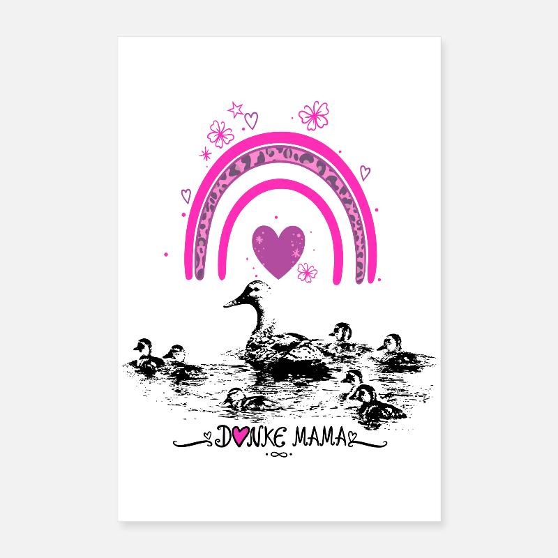 Fête des mères Canard Maman Bébé Arc-en-ciel Poster 40 x 60 cm