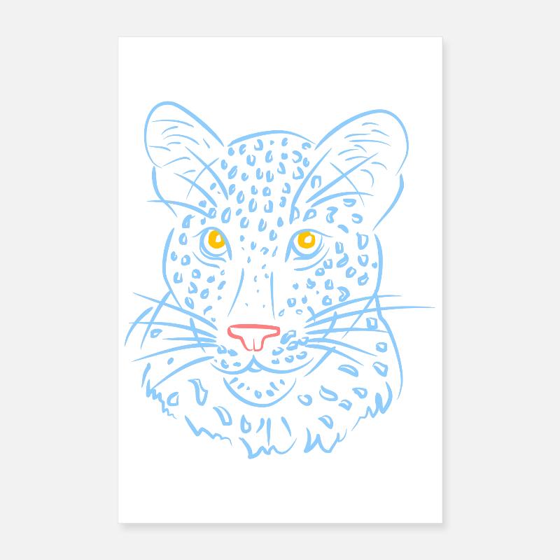 Leopardengesicht mit Blautönen Poster 40x60 cm