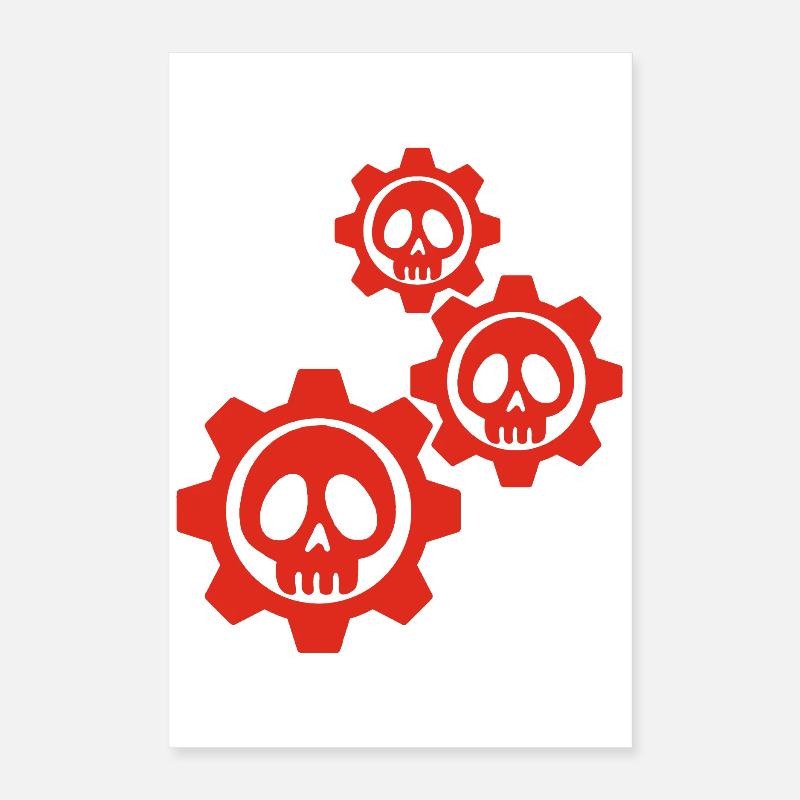 Rote Zahnräder und Schädel Poster 40x60 cm