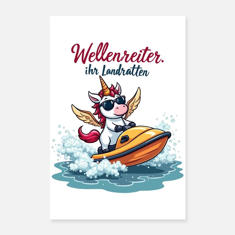 Surfeur Licorne Poster 40 x 60 cm