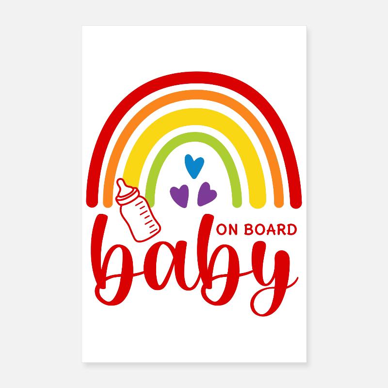 Boho Rainbow Hearts Biberon Bébé à bord Poster 40 x 60 cm
