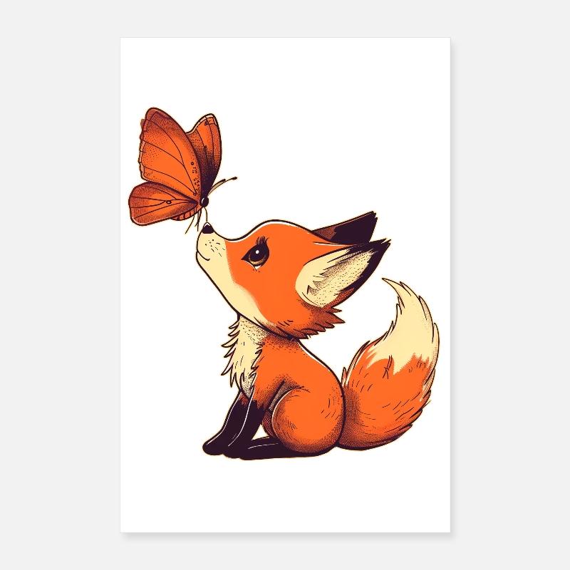 Renard avec papillon Poster 40 x 60 cm