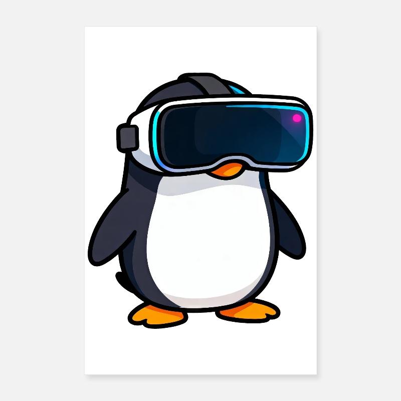 Nerdiger Pinguin VR Gaming PC Zocker Design Poster 40x60 cm