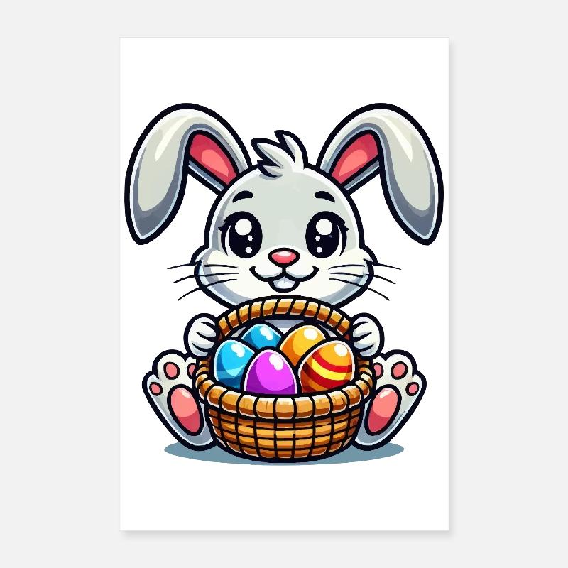 Osterhase mit bunten Eiern Poster 40x60 cm