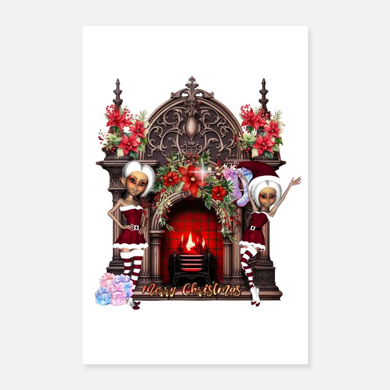 Les lutins attendent Noël avec impatience. Poster 40 x 60 cm