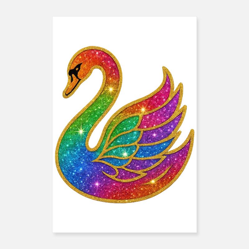 Rainbow Glitter Swan Mother Poster 16" x 24" (40x60 cm)