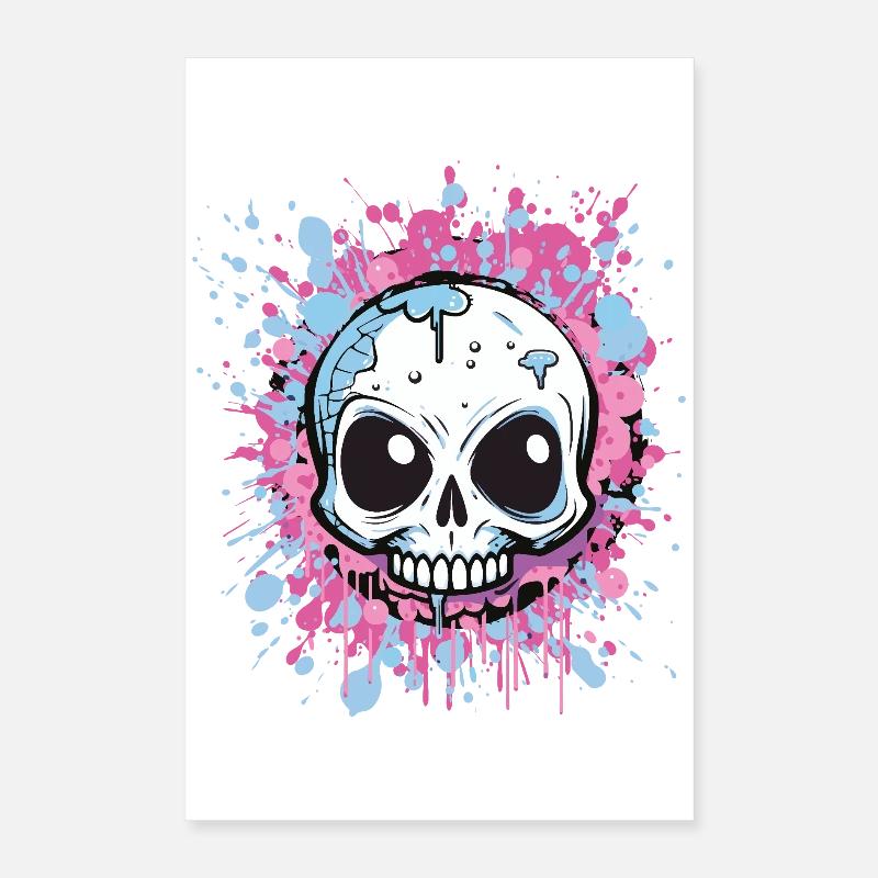 Neon Splatter Skull Art Poster 16" x 24" (40x60 cm)
