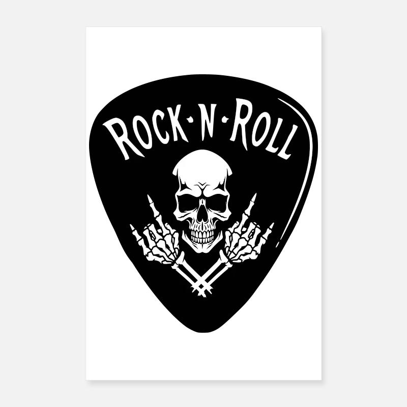 Crâne Rock N Roll Sur Noir Poster 40 x 60 cm