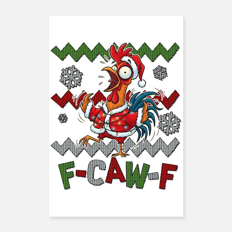 Pull de Noël moche F-CAW-F Poulet Poster 40 x 60 cm