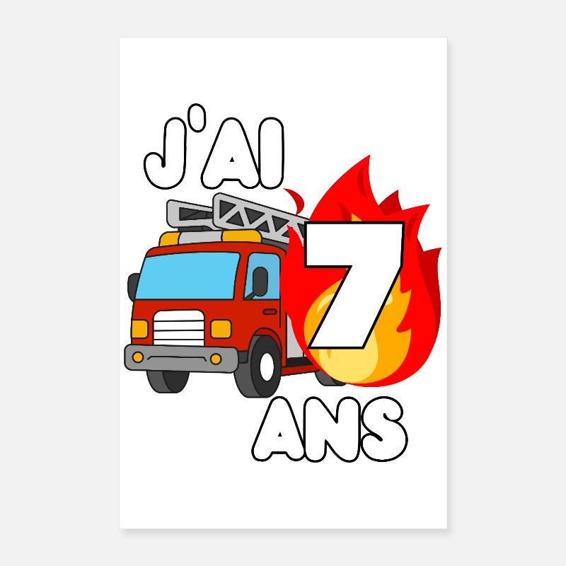 J’ai 7 ans camion de pompier fun Poster 40 x 60 cm