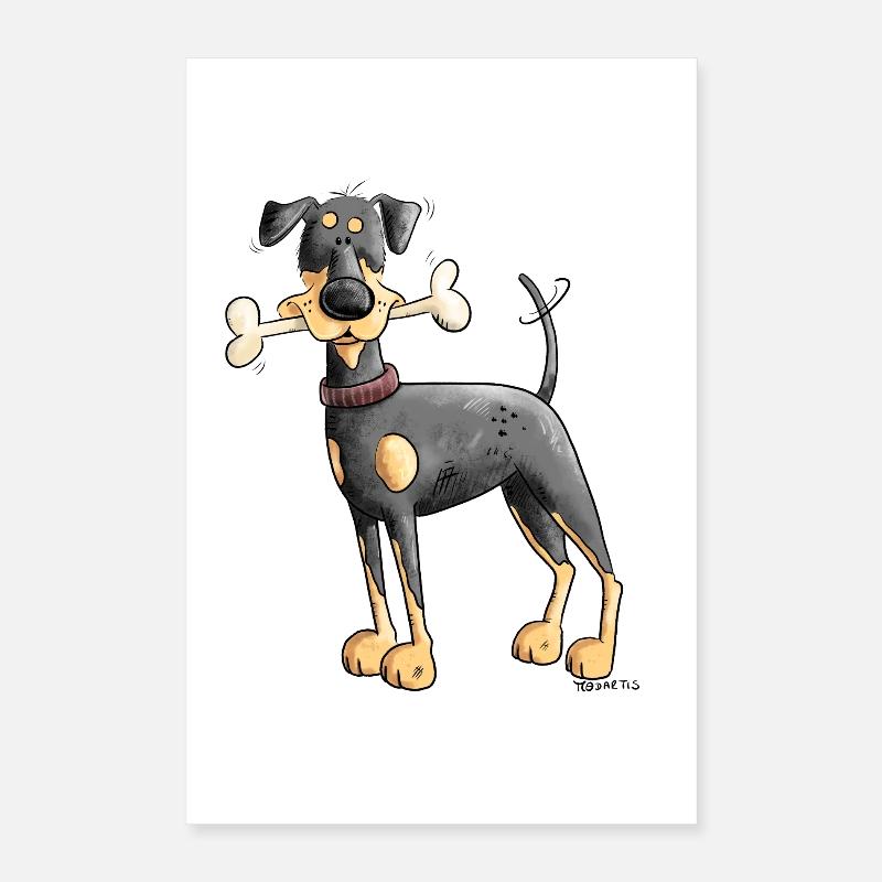 Doberman ou Pinscher avec os Poster 40 x 60 cm