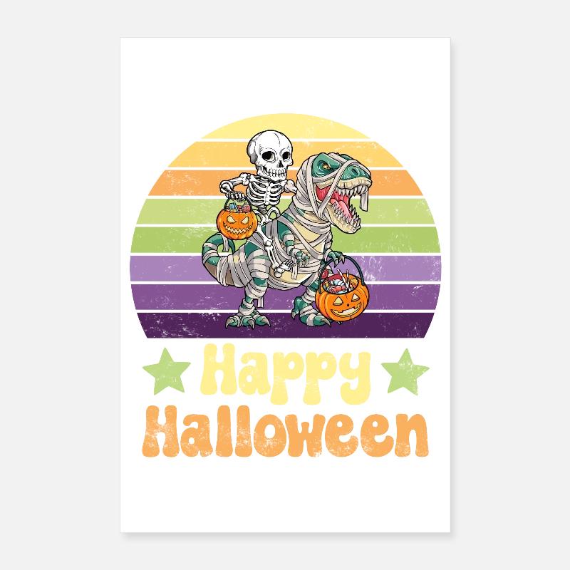 Halloween Skeleton on Dinosaur T-Rex Poster 16" x 24" (40x60 cm)