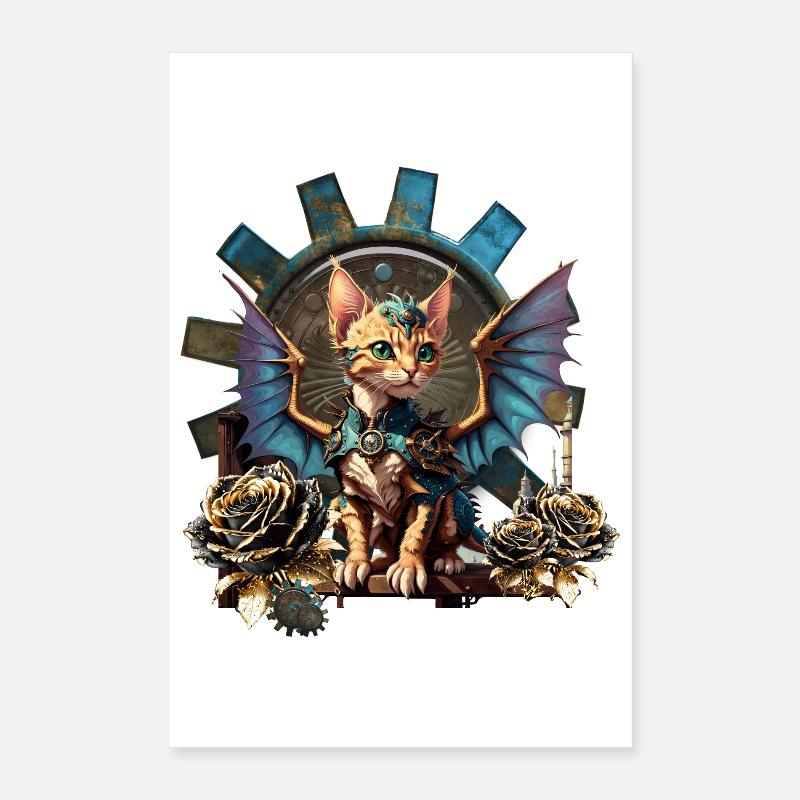 Wunderbare Fantasy-Steampunk-Katze. Poster 40x60 cm
