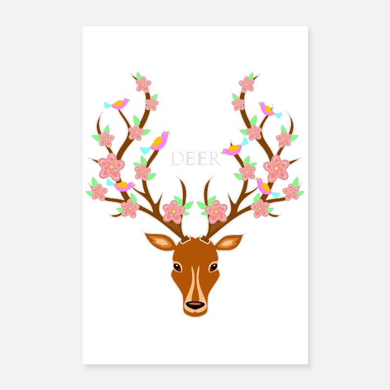 Deer with flowers in antlers Poster 16" x 24" (40x60 cm)