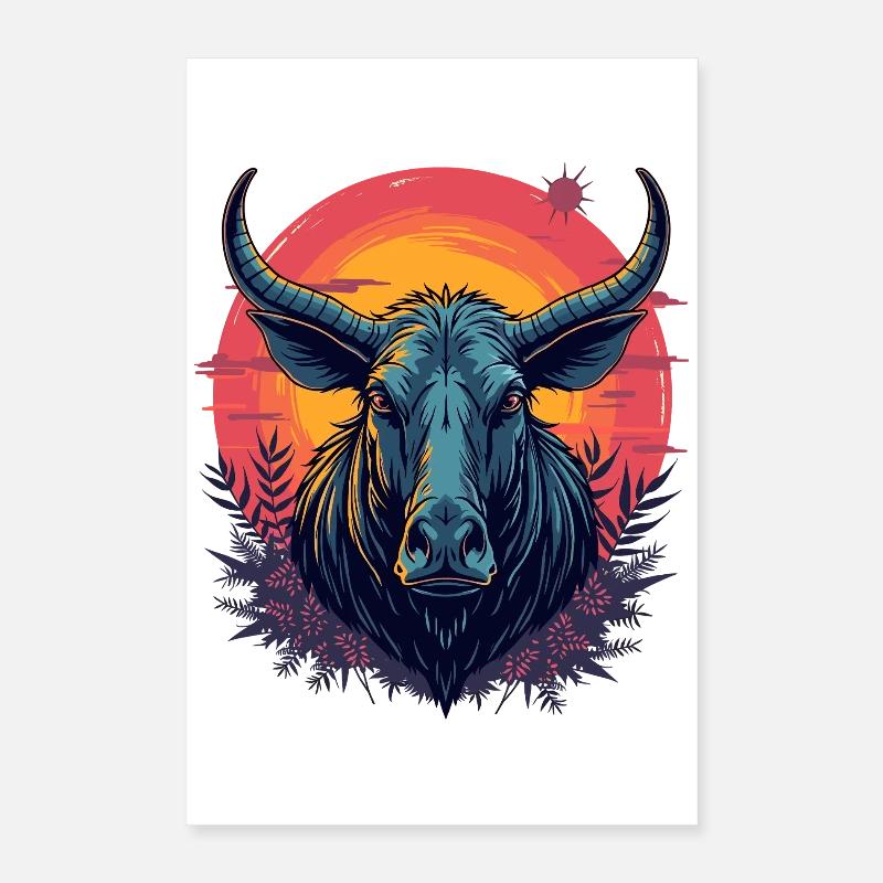 Futuristic bison at sunset Poster 16" x 24" (40x60 cm)