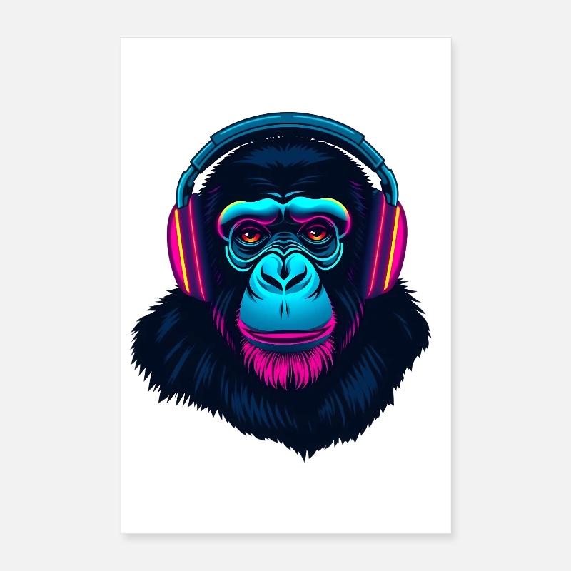 Monkey as DJ Poster 16" x 24" (40x60 cm)