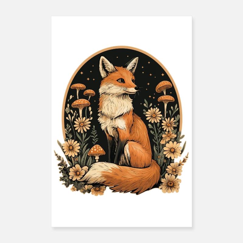 Fuchs Wald Pilze Poster 40x60 cm