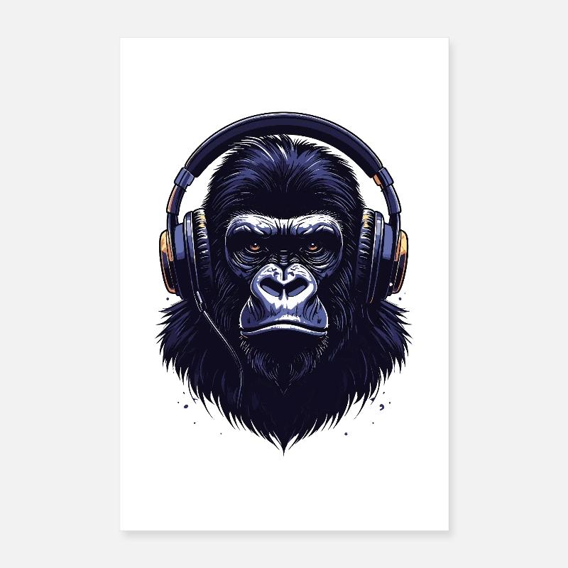 Gorilla mit Kopfhörern – Cooles Musik Design Poster 40x60 cm