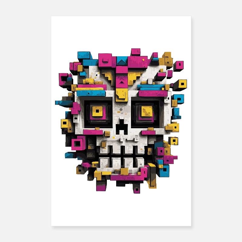 Geometric Skull – Colorful Pixel Art Poster 16" x 24" (40x60 cm)