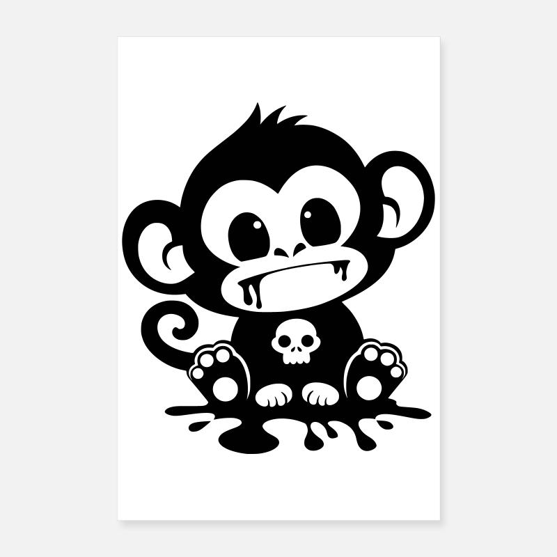 Singe Effrayant avec un Crâne Poster 40 x 60 cm