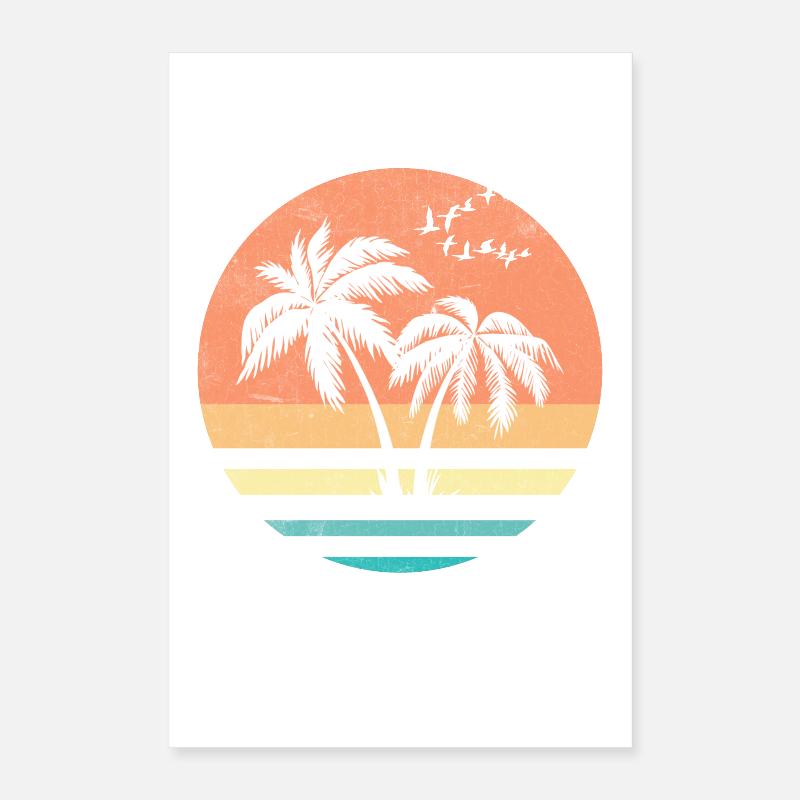 Palm Sunset Retro Circle Poster 40 x 60 cm