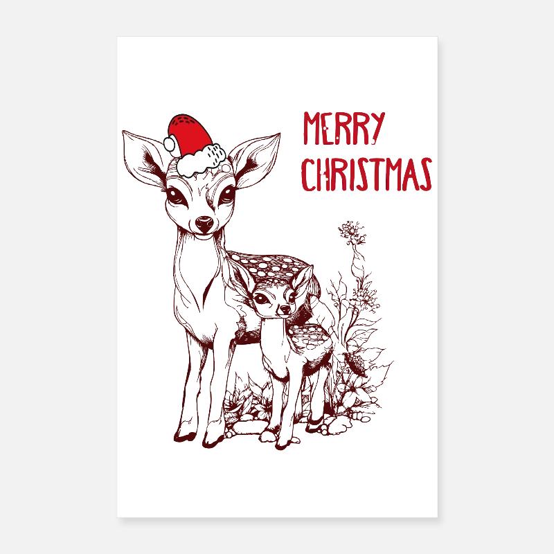 Cerf de Noël avec faon Poster 40 x 60 cm