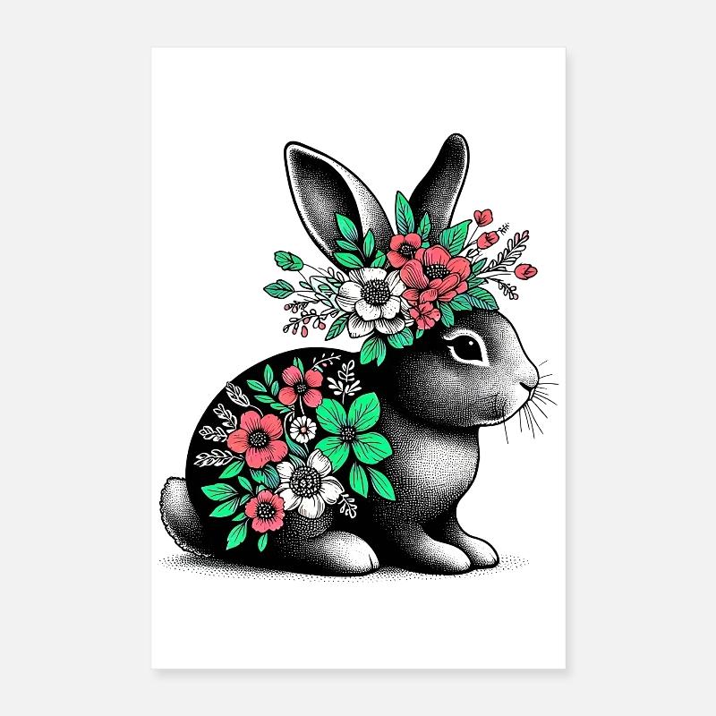 Rabbit with Flowers Poster 16" x 24" (40x60 cm)