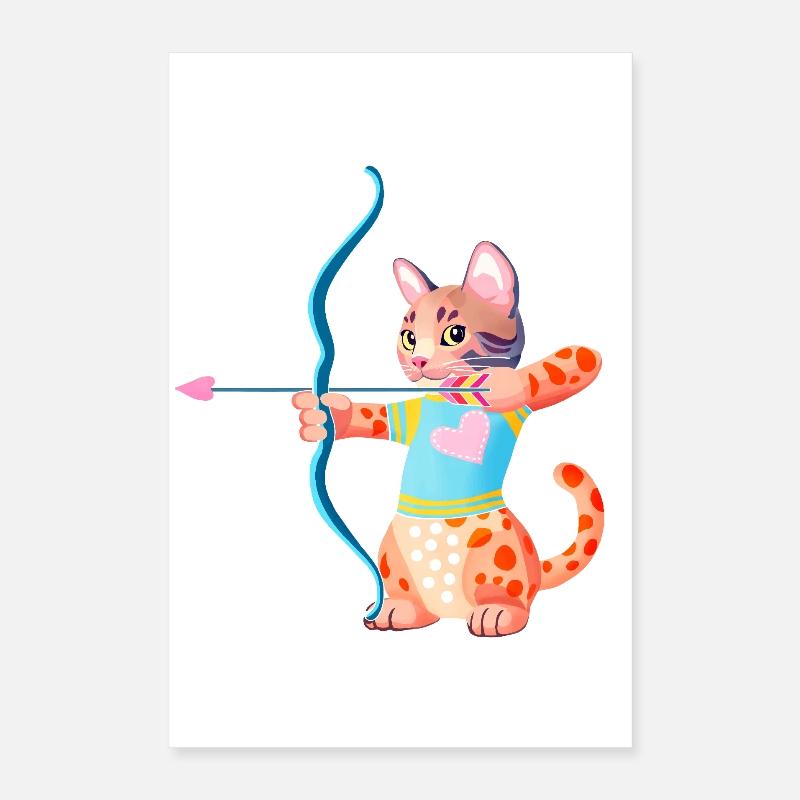 Chat Archer Coeur Bleu Poster 40 x 60 cm