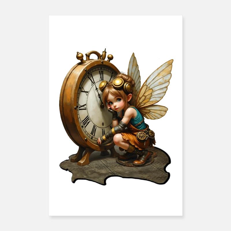 Steampunk-Fee mit antiker Uhr Poster 40x60 cm