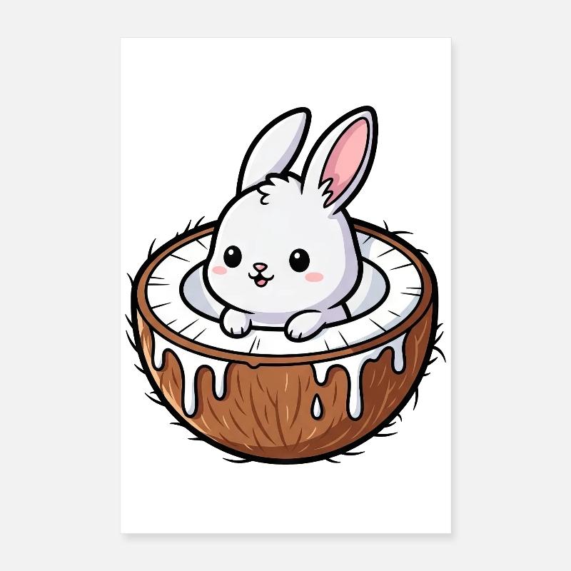 Cute Bunny Rabbit Cartoon Palm Tree Coconut Poster 16" x 24" (40x60 cm)