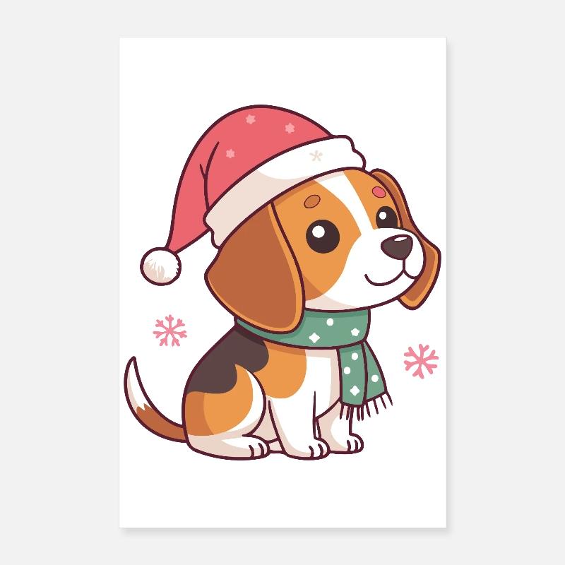 Beagle festif bonnet Noël Chaleureux Poster 40 x 60 cm