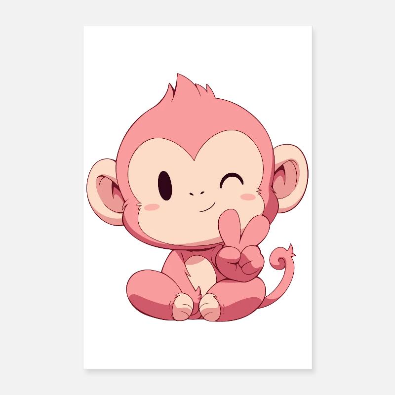 Kleiner Pinker Affe Peace Poster 40x60 cm