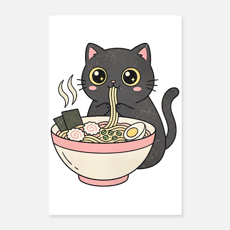 Chat ramen mignon, chat câlin Poster 40 x 60 cm