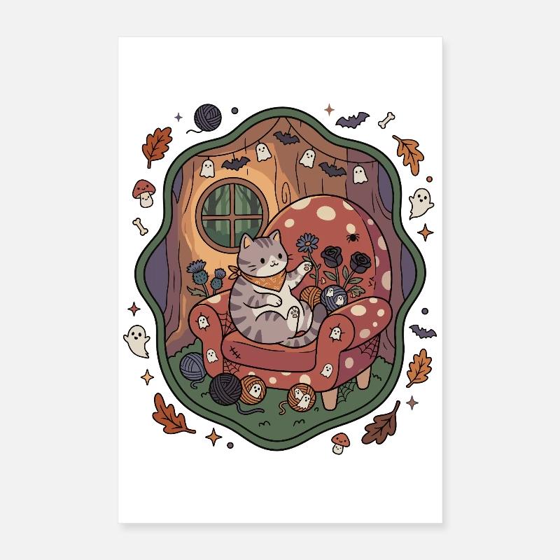 Katze Halloween Wohnzimmer Herbst Poster 40x60 cm