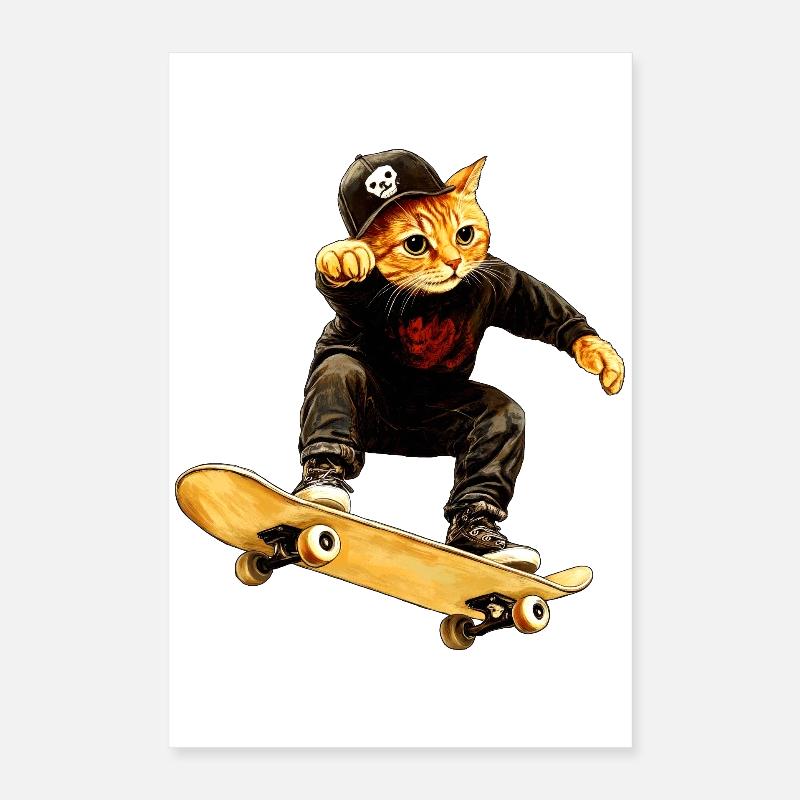 Cat Skateboarder / Skater Cat Poster 16" x 24" (40x60 cm)