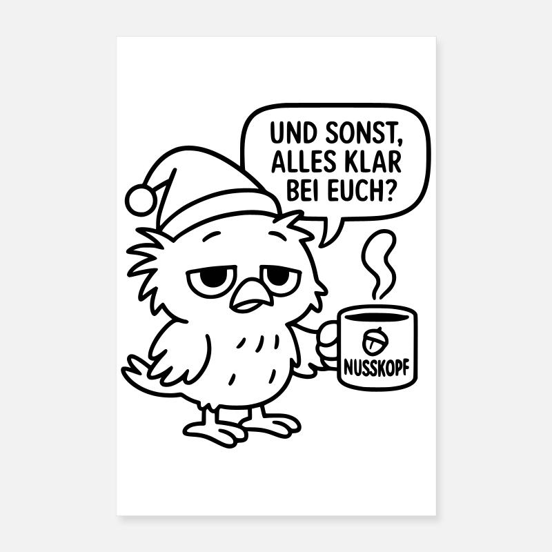 Grognement matinal Vogel_mit_Kaffeetasse_und_Sprechblase Poster 40 x 60 cm