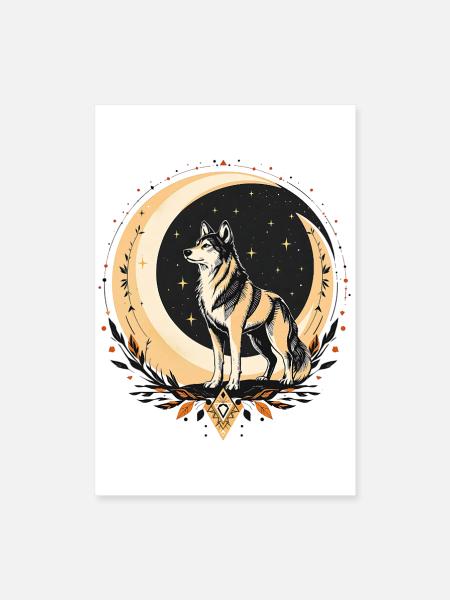 Boho Wolf - Poster 40x60 cm - Weiß - Vorne