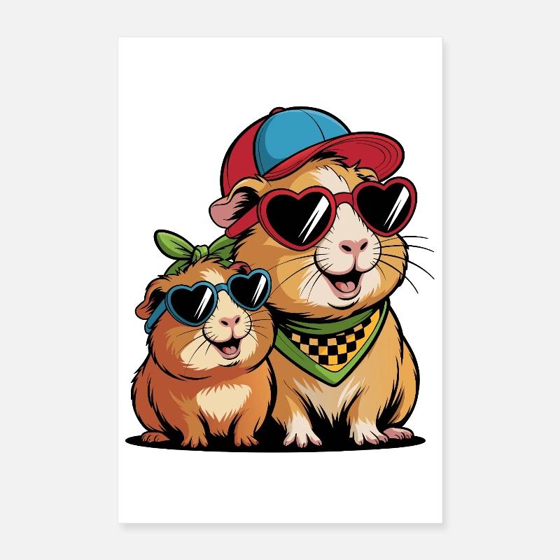 Amis cochons d’Inde mignons – Motif drôle d’animal Poster 40 x 60 cm