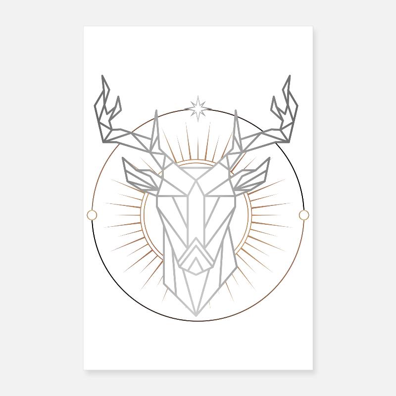 Mandala de Cerf Géométrique avec Auréole Radiante Poster 40 x 60 cm