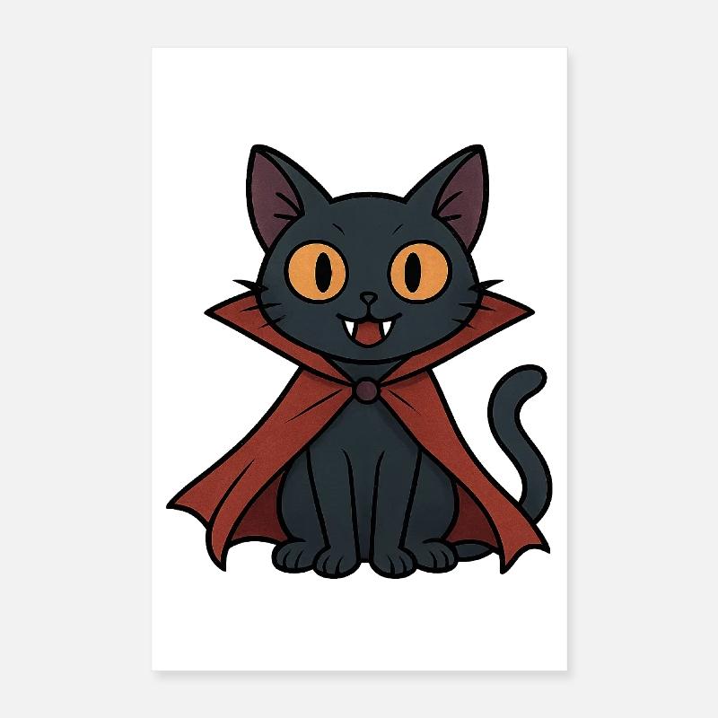 Chaton vampire en cape chat noir Poster 40 x 60 cm