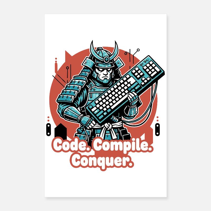 Codekampf Samurai mit Tastatur Poster 40x60 cm