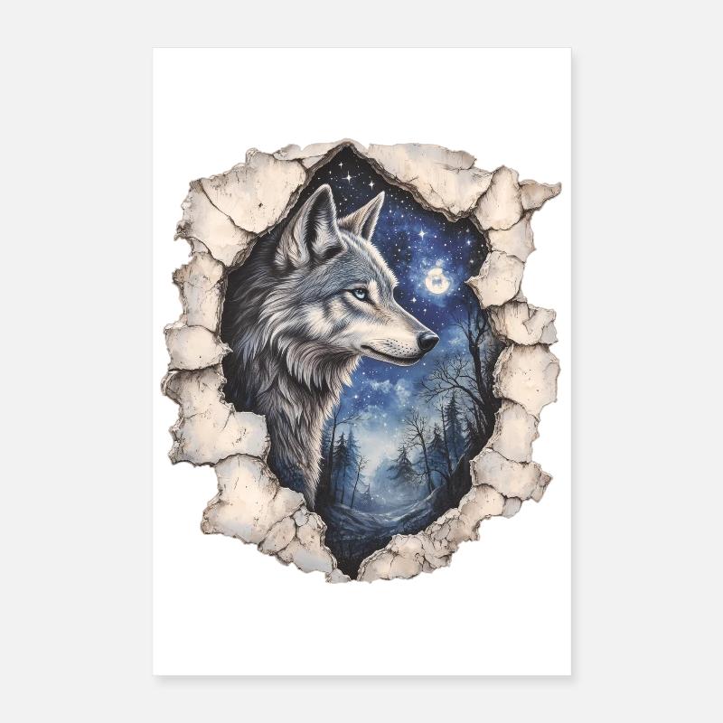 Wolf mit Sternenhimmel Poster 40x60 cm