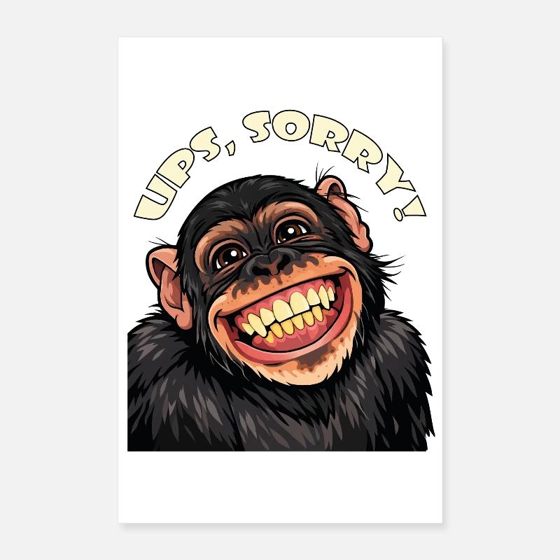 Oops, sorry! Funny Grinning Cartoon Monkey Poster 16" x 24" (40x60 cm)