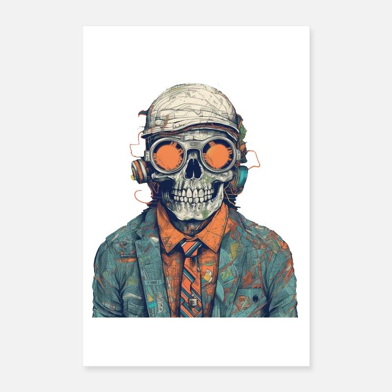 Cool skeleton portrait with sunglasses, cap Poster 16" x 24" (40x60 cm)