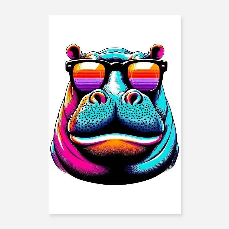 Nilpferd mit Sonnenbrille Poster 40x60 cm