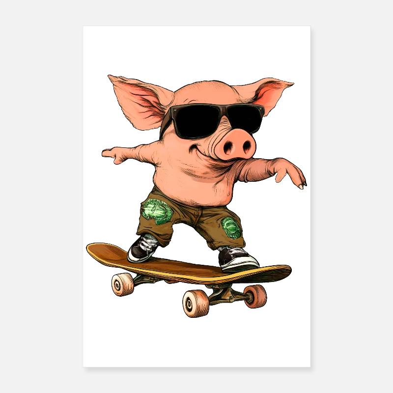 Skateboarder Piglet Poster 16" x 24" (40x60 cm)
